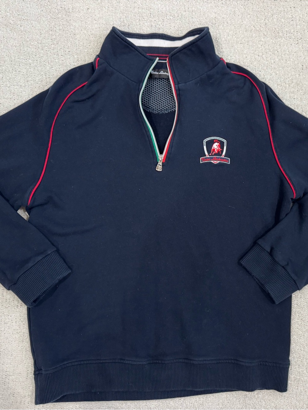 Lamborghini Men's Navy Quarter-Zip Sweater with Red Piping